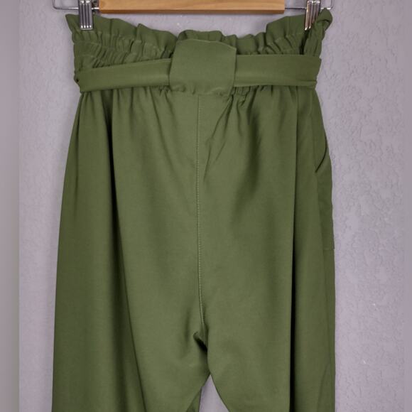 Grace Karin Cropped High Waisted Cropped Paper Bag Pants Size L Khaki Green - Picture 12 of 15